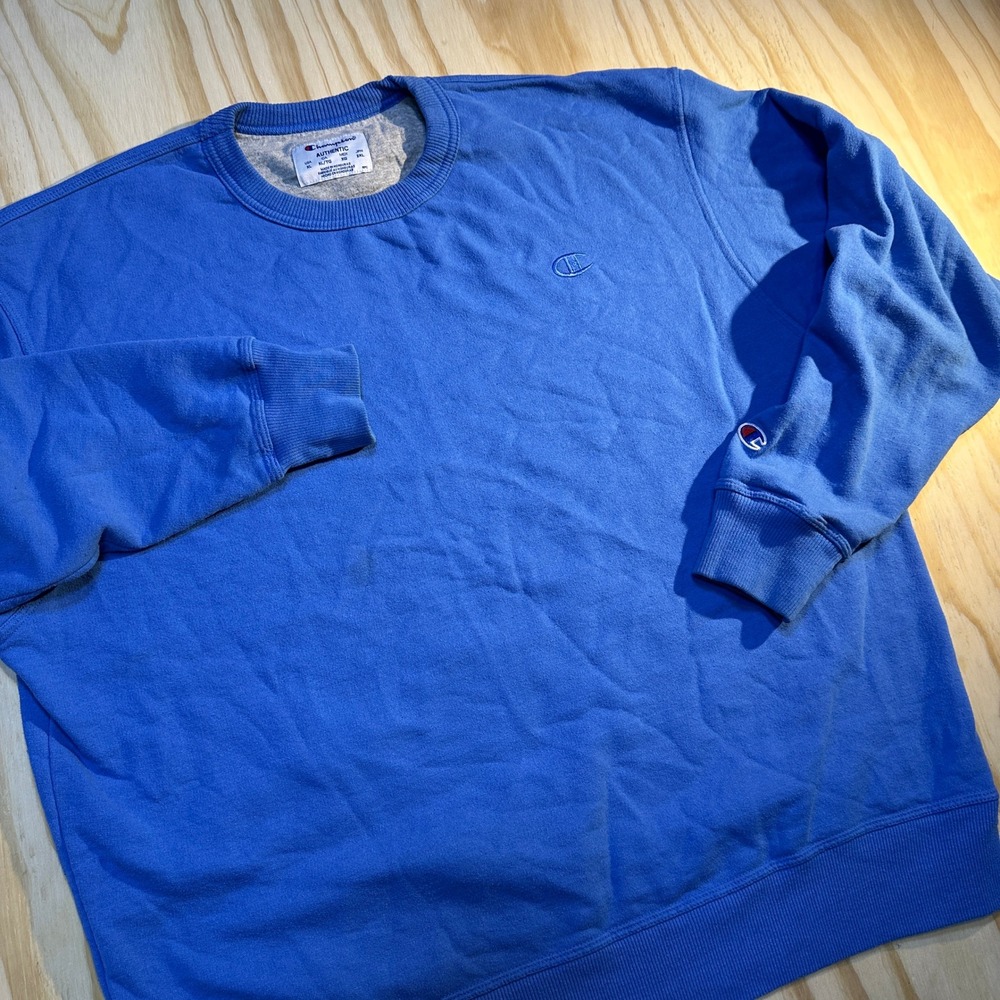 Champion Authentic Mens XL Blue Crewneck Sweatshirt Embroidered Logo